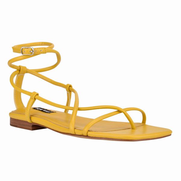 Nine West Mandie Strappy Yellow Flat Sandals | Ireland 45H70-2N08